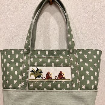 帆布のコンビミニトート　グリーン系の画像