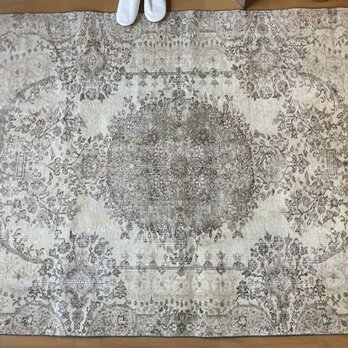 大判145×247 メダリオン　クリームベージュ×カーキ　トルコヴィンテージラグ