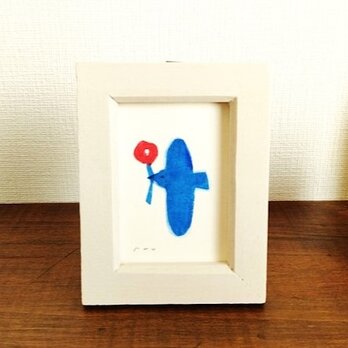 原画「花と鳥（青）」 ※木製ミニ額縁入りの画像