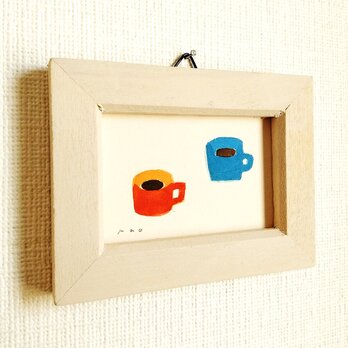 手の平サイズの小さな絵画｜原画「マグカップ」 ※木製ミニ額縁入りの画像