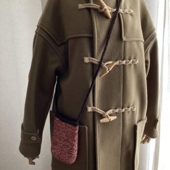 WOOL！スマートフォンショルダーポーチ*赤ベージュ杢調の画像
