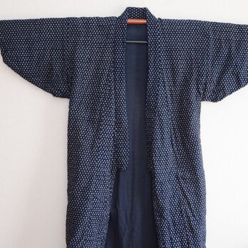 綿入れ 着物 丹前 藍染 木綿 蚊絣 古布 リメイク素材 アンティーク ジャパンヴィンテージ 大正 昭和の画像