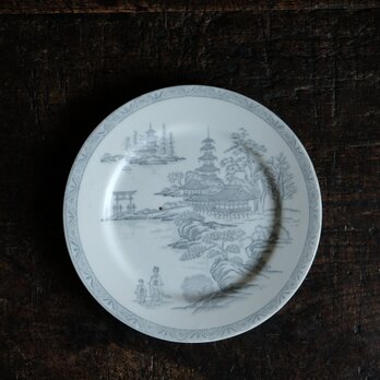 【特価¥1500→¥1000】日本の銘◆風景が素敵。瀬戸焼　印判中皿　骨董/antiques 器　古美術　大正時代の画像