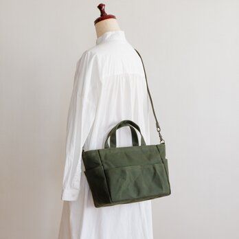 4 pockets tote 横長2way オリーブドラブ / 10号帆布の画像