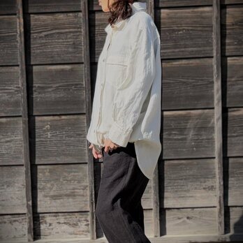 たっぷり 羽織れるデザイン シャツ リネン100％ 厚手/white オフホワイト