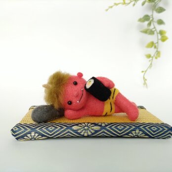 《節分》赤おにさん くつろぎ中です☆羊毛フェルト