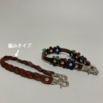 姫路レザー編みタイプハンドストラップ◆焦げ茶　シルバー　携帯ケース　新作　スマホストラップの画像