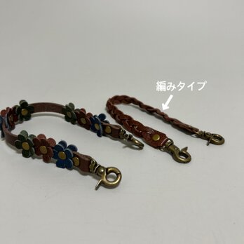 姫路レザー編みタイプハンドストラップ◆焦げ茶　アンティーク　携帯ケース　新作　スマホストラップの画像