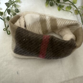 ハンドメイド☆犬用ネックウォーマーフリースベージュ赤茶チェックファＳサイズリバーシブル
