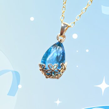 ☆送料無料☆ セルリアンCZ花雫ネックレス#1の画像
