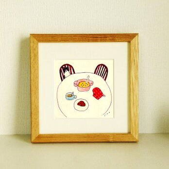 原画「朝の食卓」 ※木製額縁入り(18×18㎝フレーム）の画像