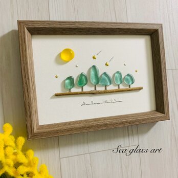 シーグラスアート インテリア雑貨 癒しの森 星に願いを 観葉植物 置物 北欧ガラス細工 贈り物 プレゼント