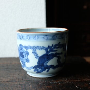 【特価¥12000→¥7500】花と獅子◆大明成化年製。伊万里　花文染付火鉢　お香立て 骨董・antiques 江戸末期の画像