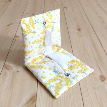 携帯ティッシュケース　ミモザ柄　ボックスティッシュから詰替え　ペーパータオルケース　花柄　生成色　　998の画像