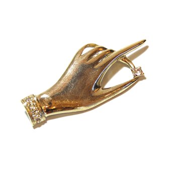 70s Vintage Gold Tone Hand Motif Broochの画像