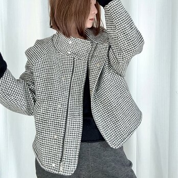 新作2025❤︎小千鳥格子ショートジャケット/ビッグブルゾン25006GAFの画像