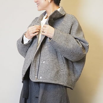 新作2025❤︎小千鳥格子ショートジャケット/ビッグブルゾン25006GAF