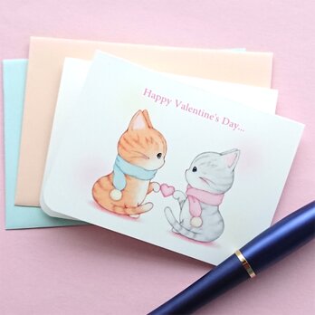ミニメッセージカード 仲良し猫ちゃん ２枚入「Happy Valentine’s Day」「for you」のコピーの画像