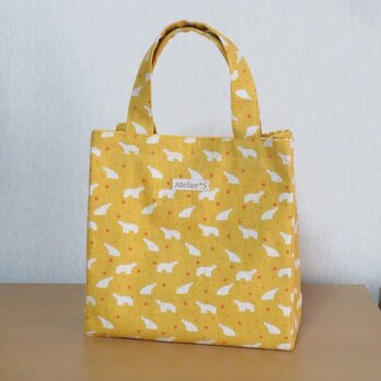 ミニスクエアトートバッグ★シロクマと星柄（イエロー）の画像