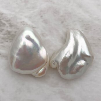 一点物 大粒花びらケシパールのピアス/イヤリング 20mm 大粒 ペア バロック 真珠 結婚 ウェディング ブライダルの画像