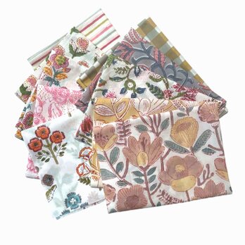 インド ブロックプリント生地 ミニカットクロス10枚セットvol.022 暖色系 ファブリック はぎれ IF0144