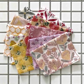 インド ブロックプリント生地 ミニカットクロス10枚セットvol.039 暖色系 ファブリック はぎれ IF0144