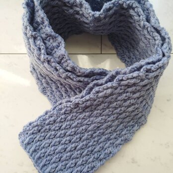 【１点限り】マフラー アルパインステッチ ブルー 水色 柄 模様 編み 手編み 編み物