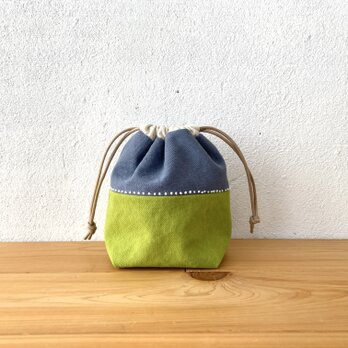巾着袋　ブルーグレイとマスカット