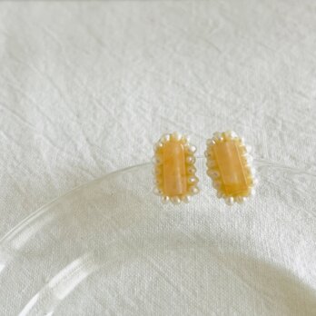 【天然石  イエロージェード×淡水パール】ピアス