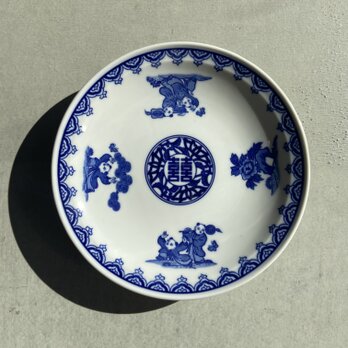 染付唐子 5.0皿 16cm 丸皿の画像