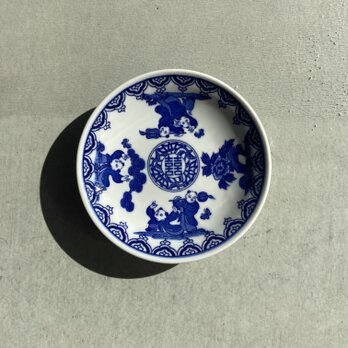 染付唐子 3.5皿 11.5cm 丸皿の画像