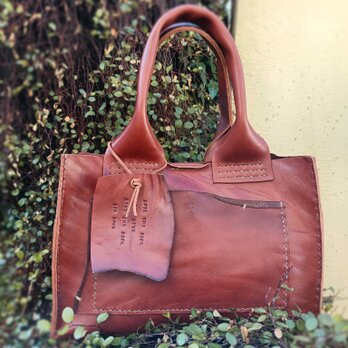 square tote　濃いブラウン　オイルワックスレザーの画像