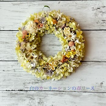 春に向けて！白のカーネーションの春リース