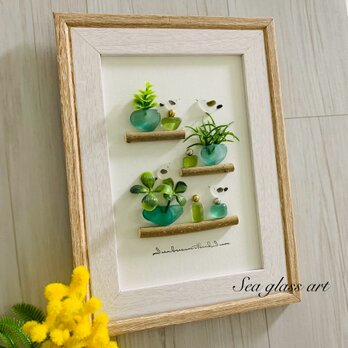 シーグラスアート 海の宝石 シマエナガ インテリア雑貨 書斎  観葉植物 置物 北欧ガラス細工 贈り物 プレゼント