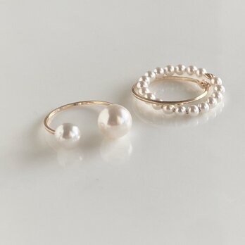 pearl ring 2点セット　Fluid & Twins pearl クリスタルパール　指輪　リングの画像