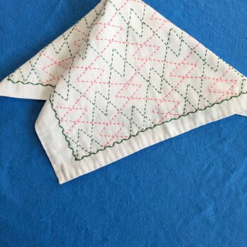 刺し子ふきん　7－③　続き山刺し　グリーンとピンクの画像