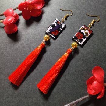 【和風】花札&タッセルピアス（イヤリング）（牡丹に蝶）【着物】【浴衣】【袴】【成人式】【卒業式】【和ゴス】【和ロリ】【和装】の画像