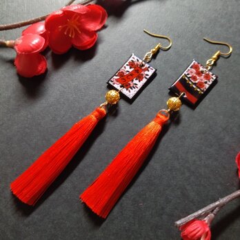 【和風】花札&タッセルピアス（イヤリング）（桜）【着物】【浴衣】【袴】【成人式】【卒業式】【和ゴス】【和ロリ】【さくらの画像