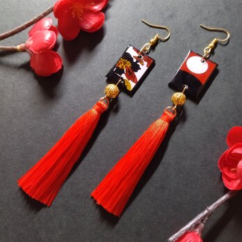 【和風】花札&タッセルピアス（イヤリング）（月見で一杯）【着物】【浴衣】【袴】【成人式】【卒業式】【和ゴス】【和ロリ】の画像