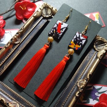 【和風】花札&タッセルピアス（イヤリング）（菖蒲に八橋）【着物】【浴衣】【袴】【成人式】【卒業式】【和ゴス】の画像