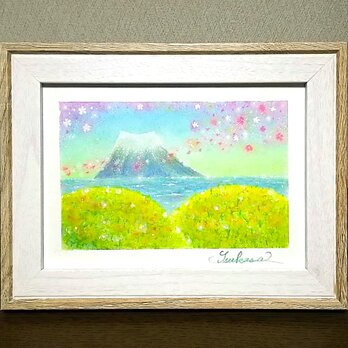 春のパステルアート　フラワー＆シー・サイド・フジ　パステル画原画の画像