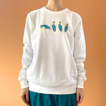 【 受注製作品 】ハシビロコウのトレーナー ホワイト｜スウェット 動物 鳥 母の日ギフト 誕生日プレゼント シンプルの画像