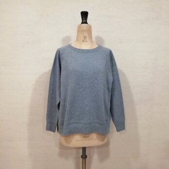 【特別提供品】贅沢☆希少☆シルク杢☆ボートネック後ろラウンドプルオーバー(01110)　サックスの画像