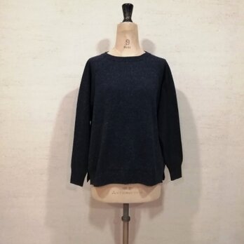 【特別提供品】贅沢☆希少☆シルク杢☆ボートネック後ろラウンドプルオーバー(01110)　ネイビーの画像