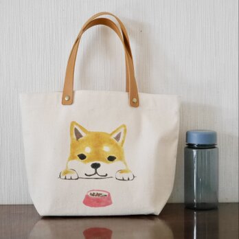 食いしん坊♪ 柴犬の帆布ミニトートバッグの画像