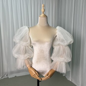 人気上昇！ ロングスリーブ アイボリー 取り外し袖 上品透け袖 ストレッチ 可愛いの画像