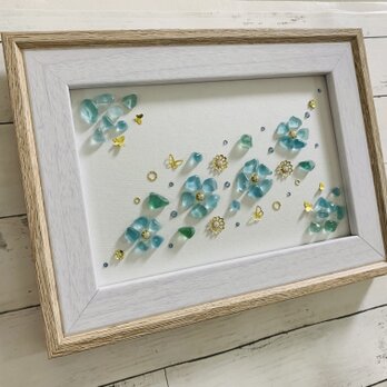 シーグラスアート ネモフィラ お花畑 ブルー 青色 海の宝石 インテリア雑貨 北欧ガラス細工 贈り物 母の日プレゼントの画像