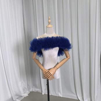取り外しオフショルダー ネイビー ソフトチュール 編み上げ お色直しの画像