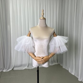 ソフトチュール ふわふわ袖 ストレッチ 取り外し袖 エレガント 前撮りの画像