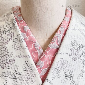 洗える刺繍半衿 薄紅×シルバーの画像